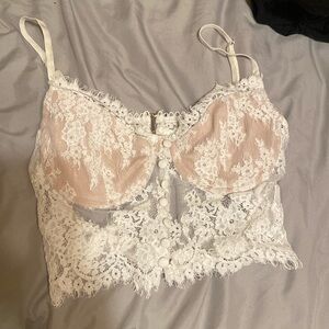 Lace white fox crop top
